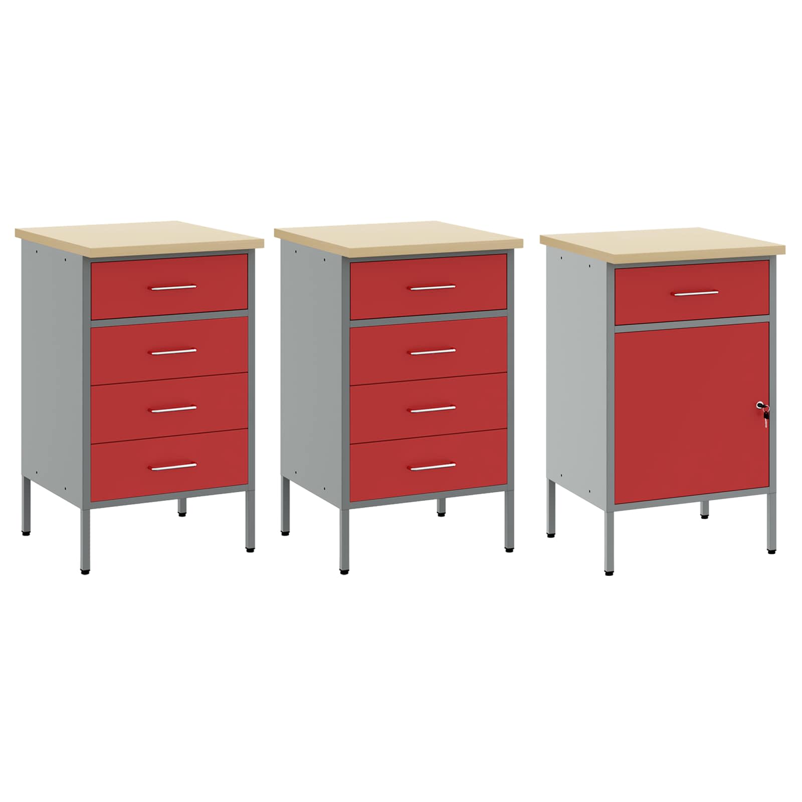 Werkbank mit Schubladen 2 pcs Rot und Grau 100 x 55 x 85 cm