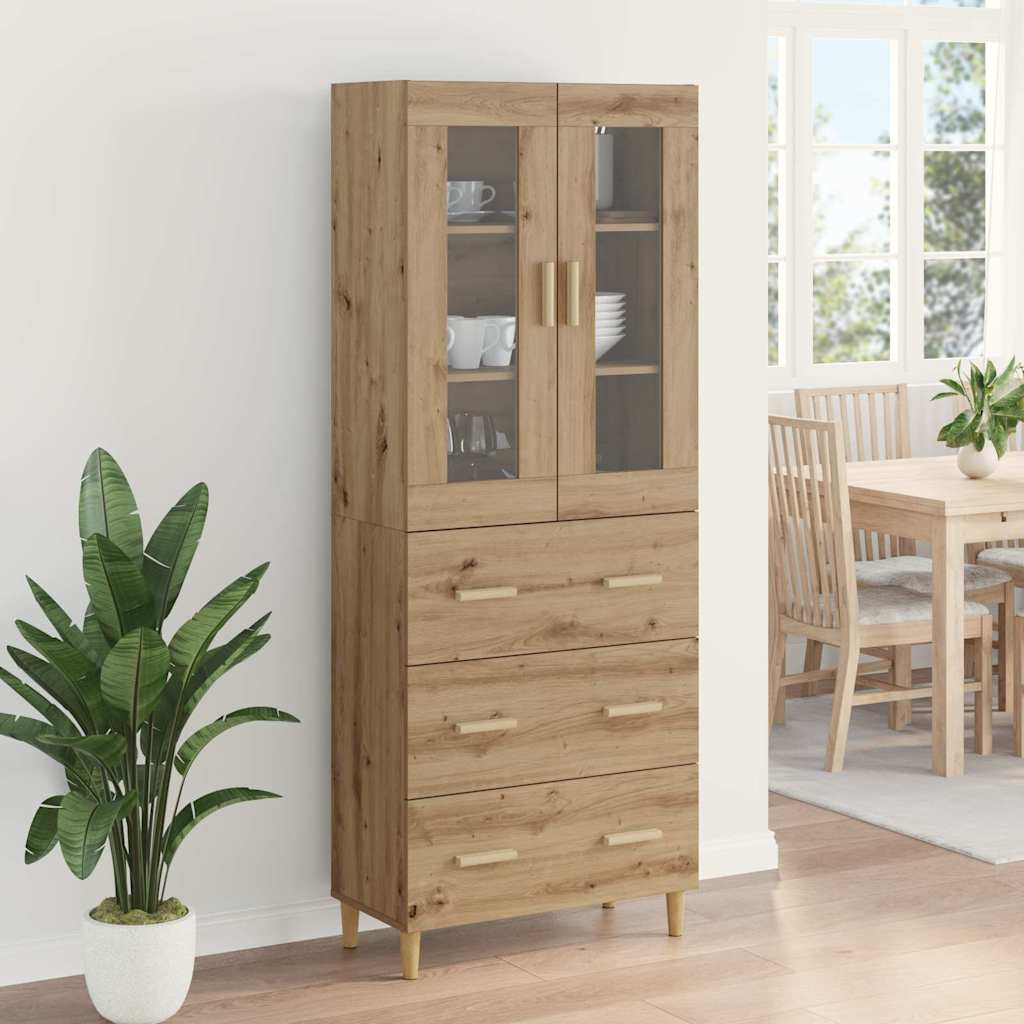 Highboard Altholz 69,5 x 34 x 180 cm Engineered Wood und Glas
