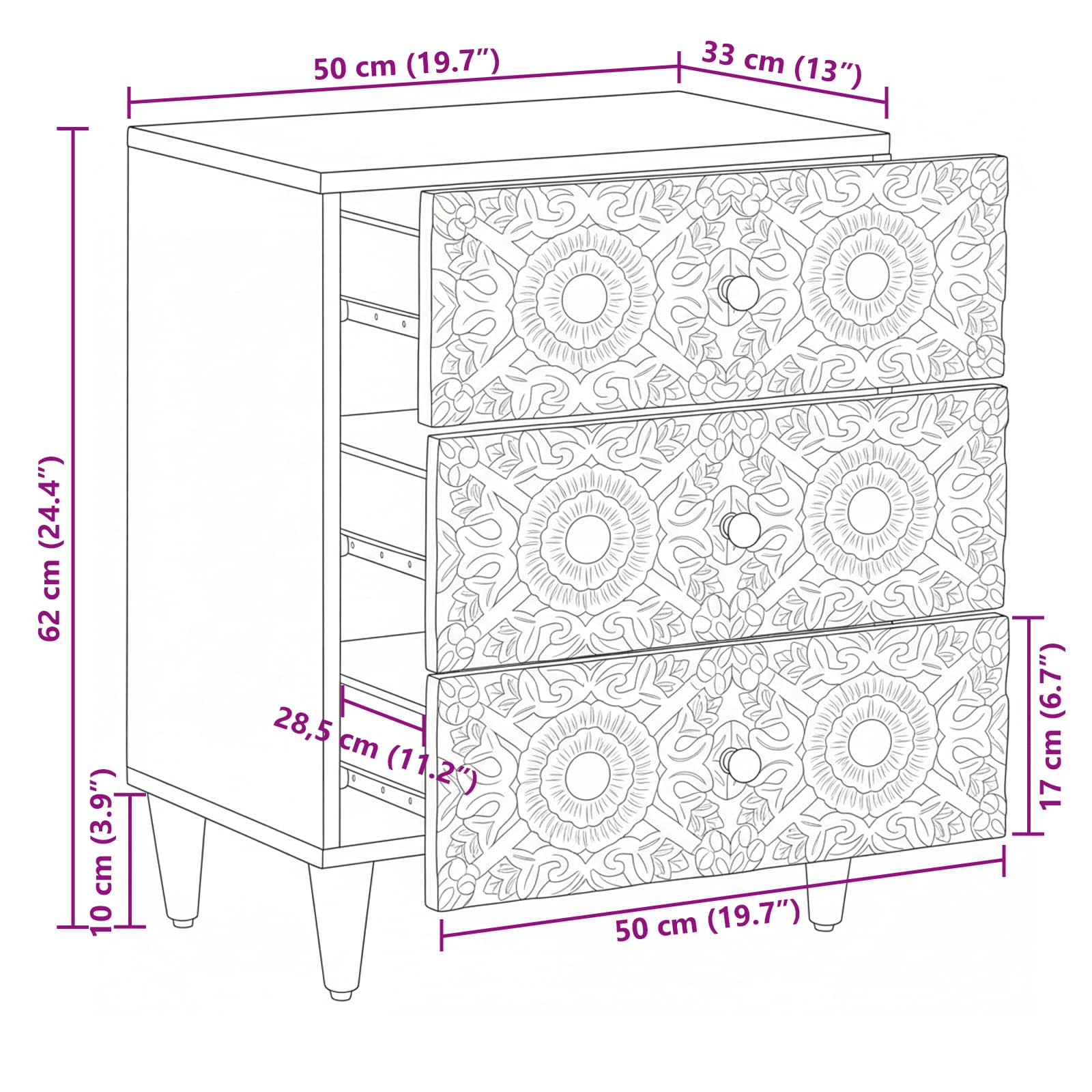 Bettkasten Braun 50 x 33 x 60 cm Massivholz Mango