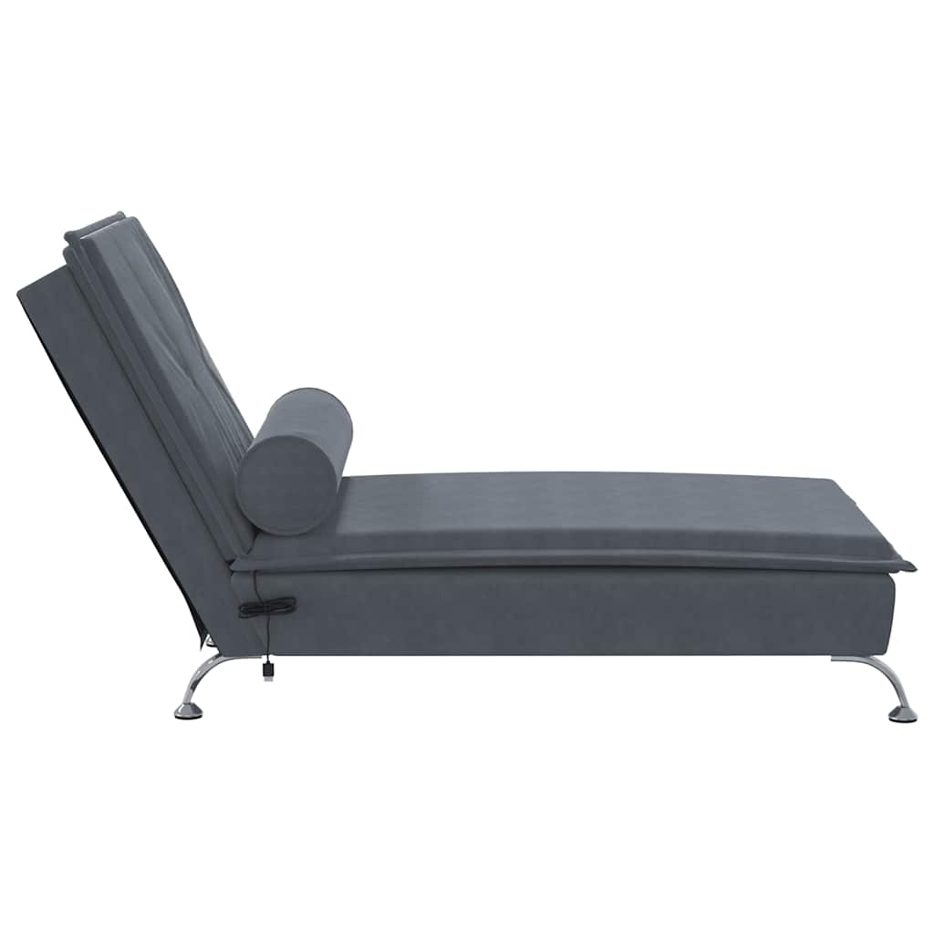 Massage-Chaiselongue mit Nackenrolle Hellgrau Samt