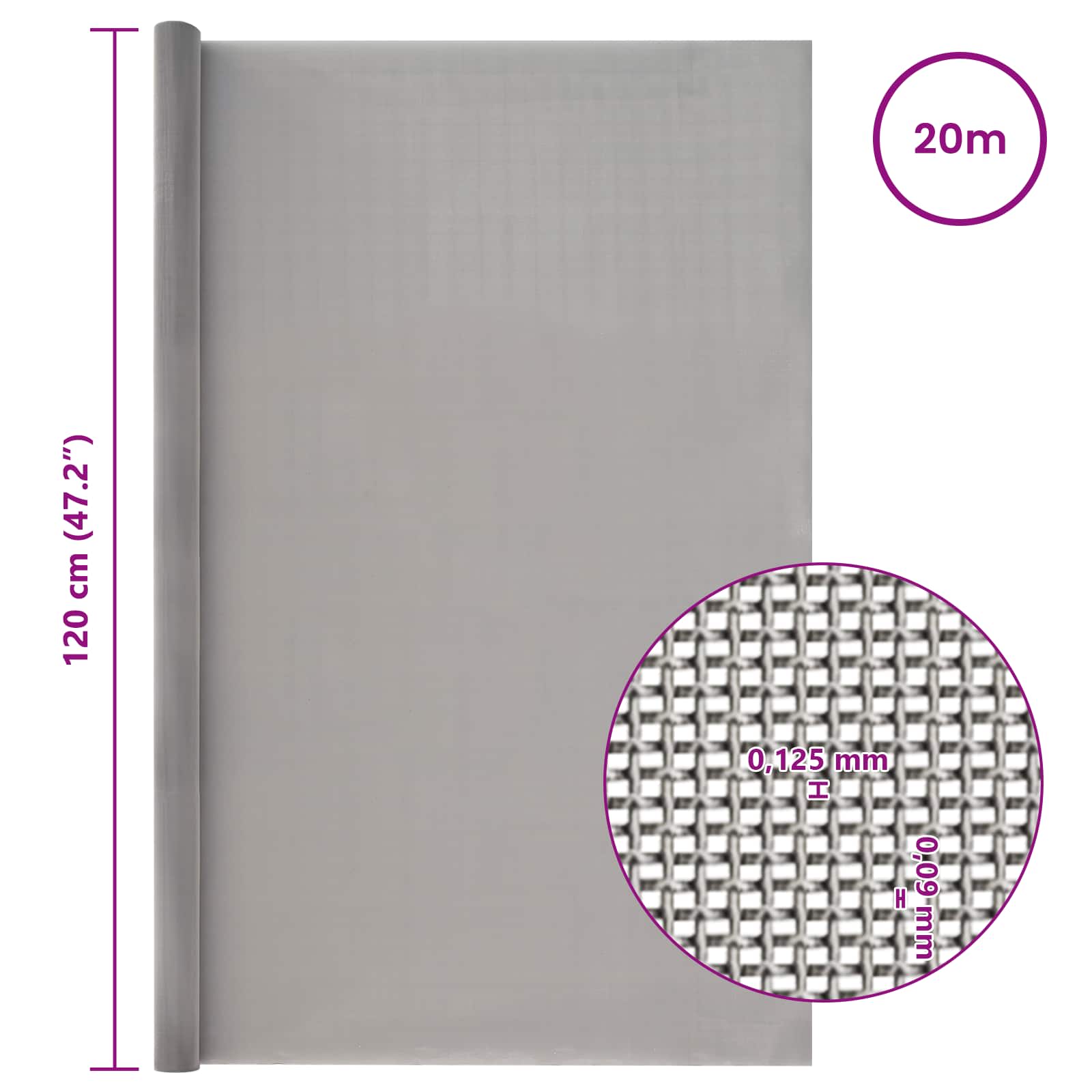 Mesh Bildschirm 20 x 500 cm 20 Mesh Edelstahl 201 Silber