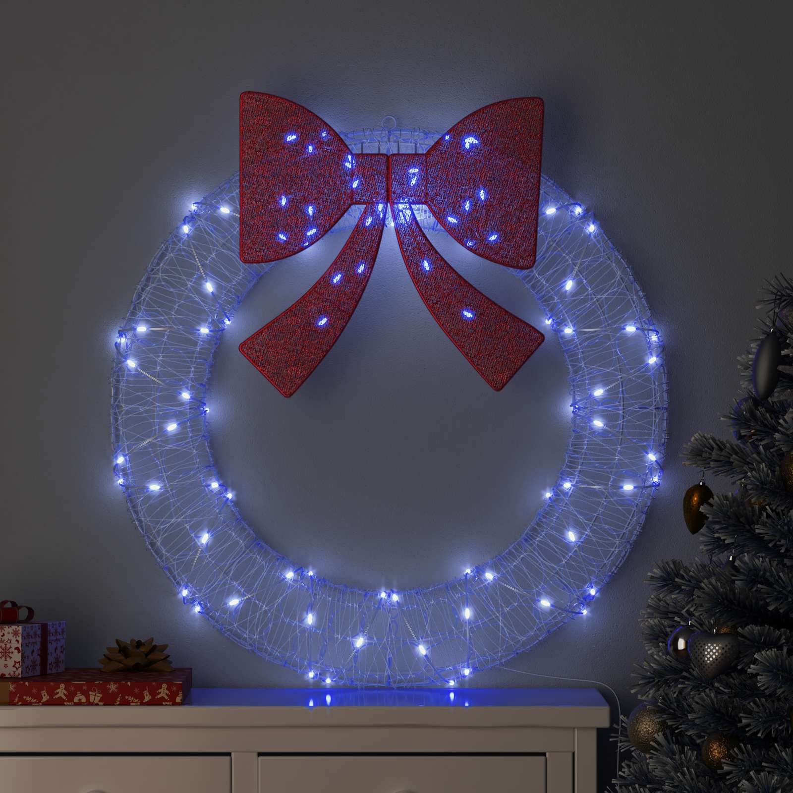 Kranz mit 60 LEDs Warmweiß 76 x 76 x 8,5 cm Acryl