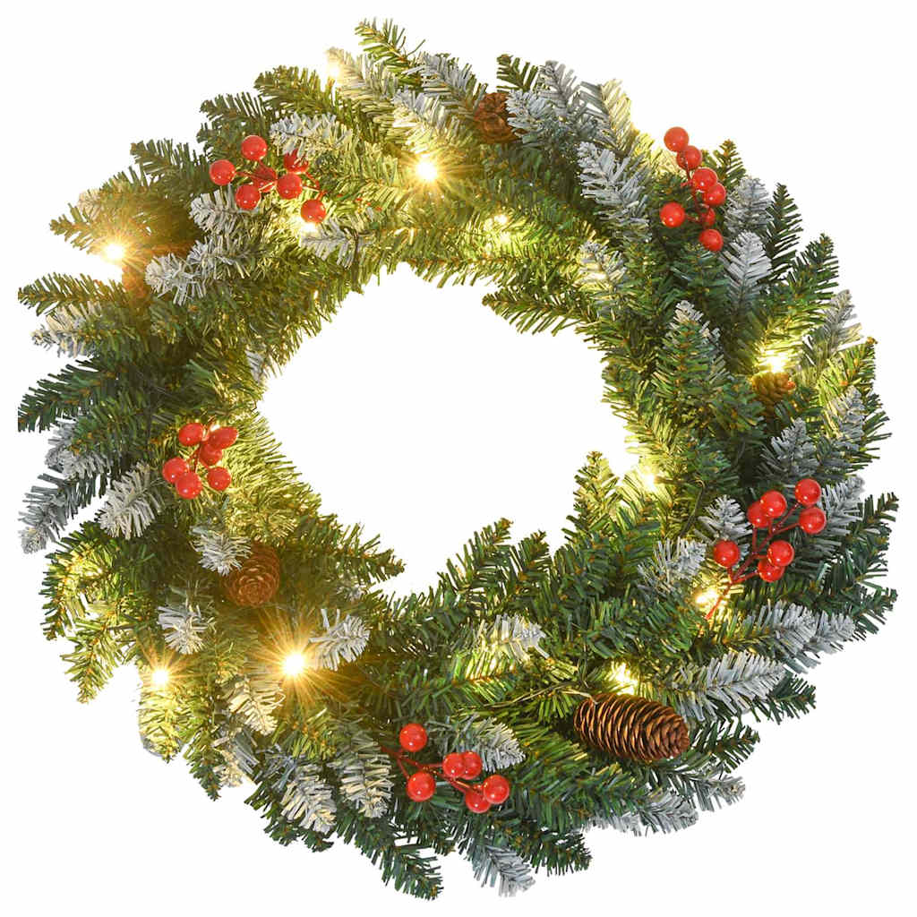 Künstliche Weihnachtsbäume 2 Stk. mit Kranz, Girlande und LEDs
