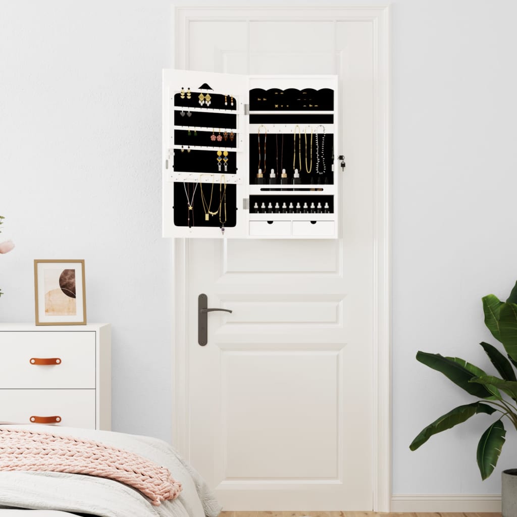 Schmuckschrank mit Spiegel Wandmontage Weiß 37,5x10x106 cm