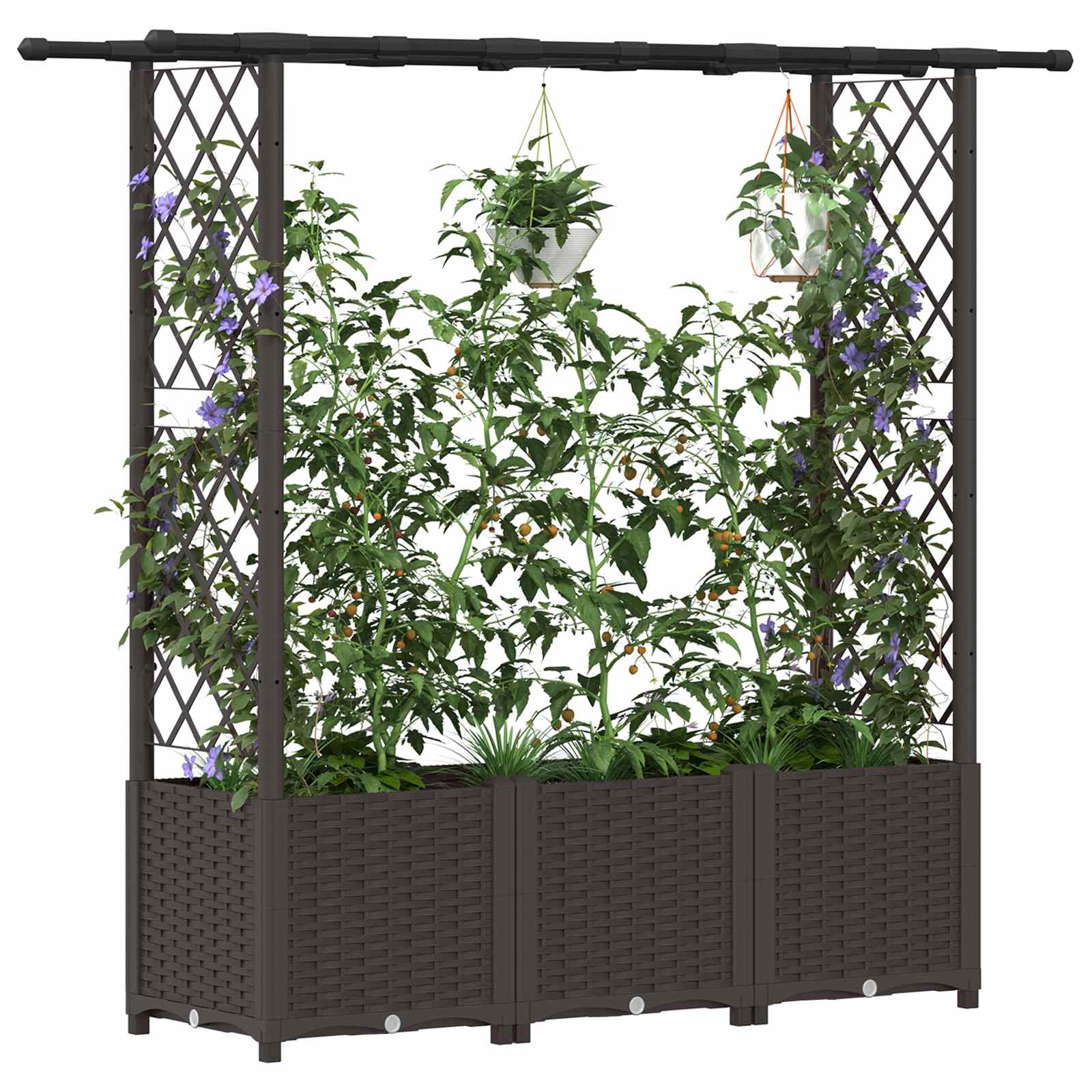 Hochbeet mit Rankgitter und Dach Braun 124 x 40 x 123 cm PP