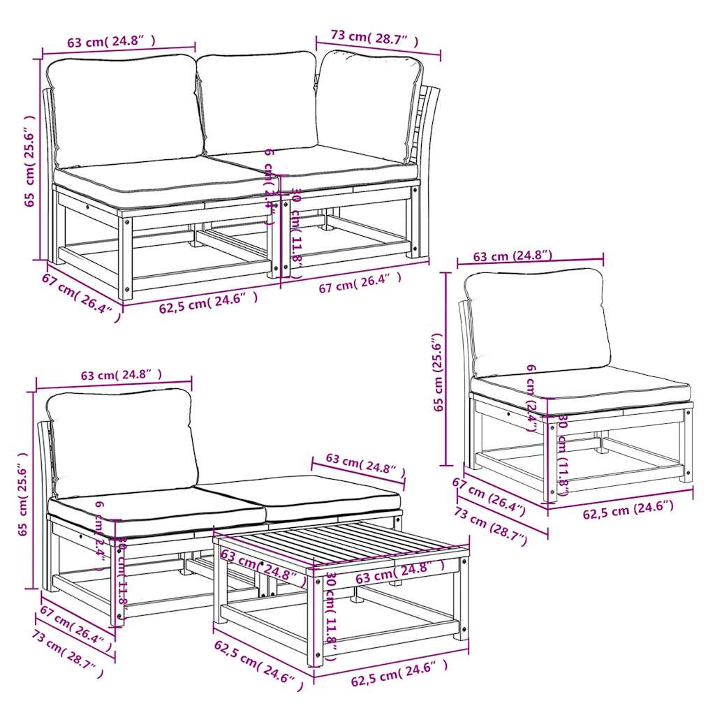 4-tlg. Garten-Lounge-Set mit Kissen Massivholz Akazie
