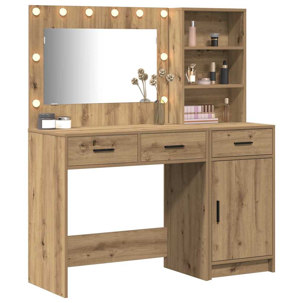 Schminktisch mit Spiegelbeleuchtung 2 pcs Weiß Holzwerkstoff