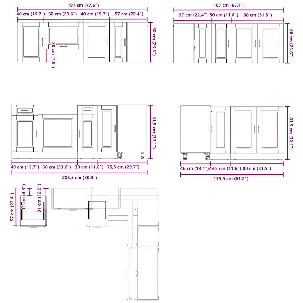 11-tlg. Küchenschrank-Set Porto Weiß Holzwerkstoff