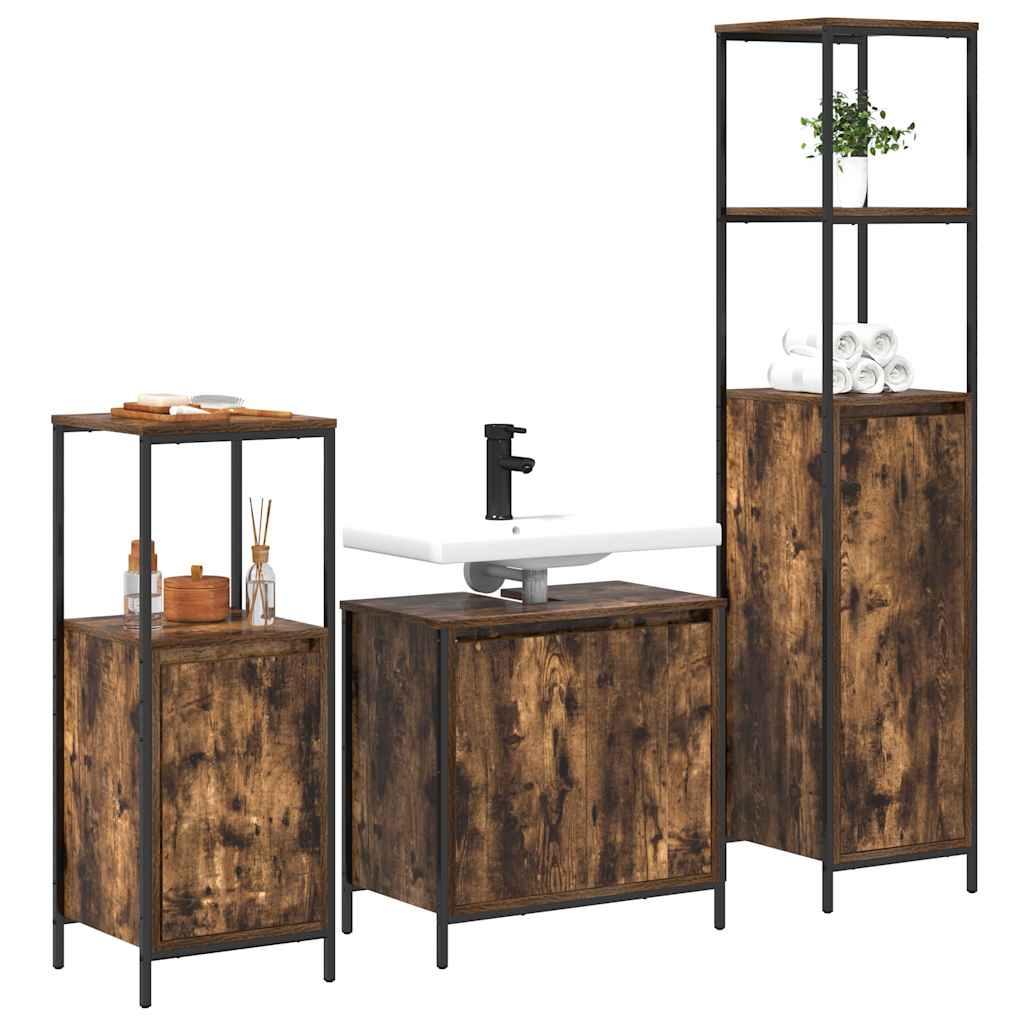 Badezimmermöbel-Set 5 pcs Schwarz Eichen-Optik Holzwerkstoff