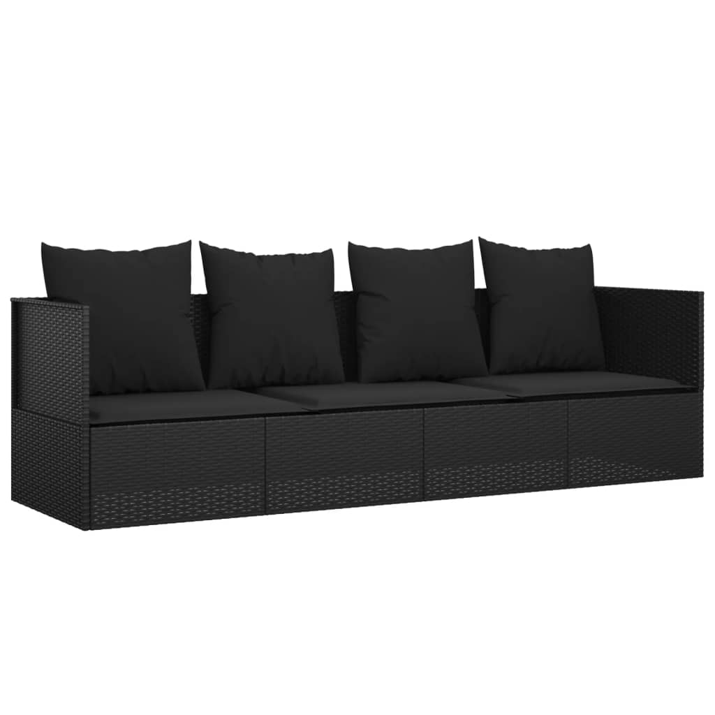 Outdoor-Loungebett mit Kissen Braun Poly Rattan