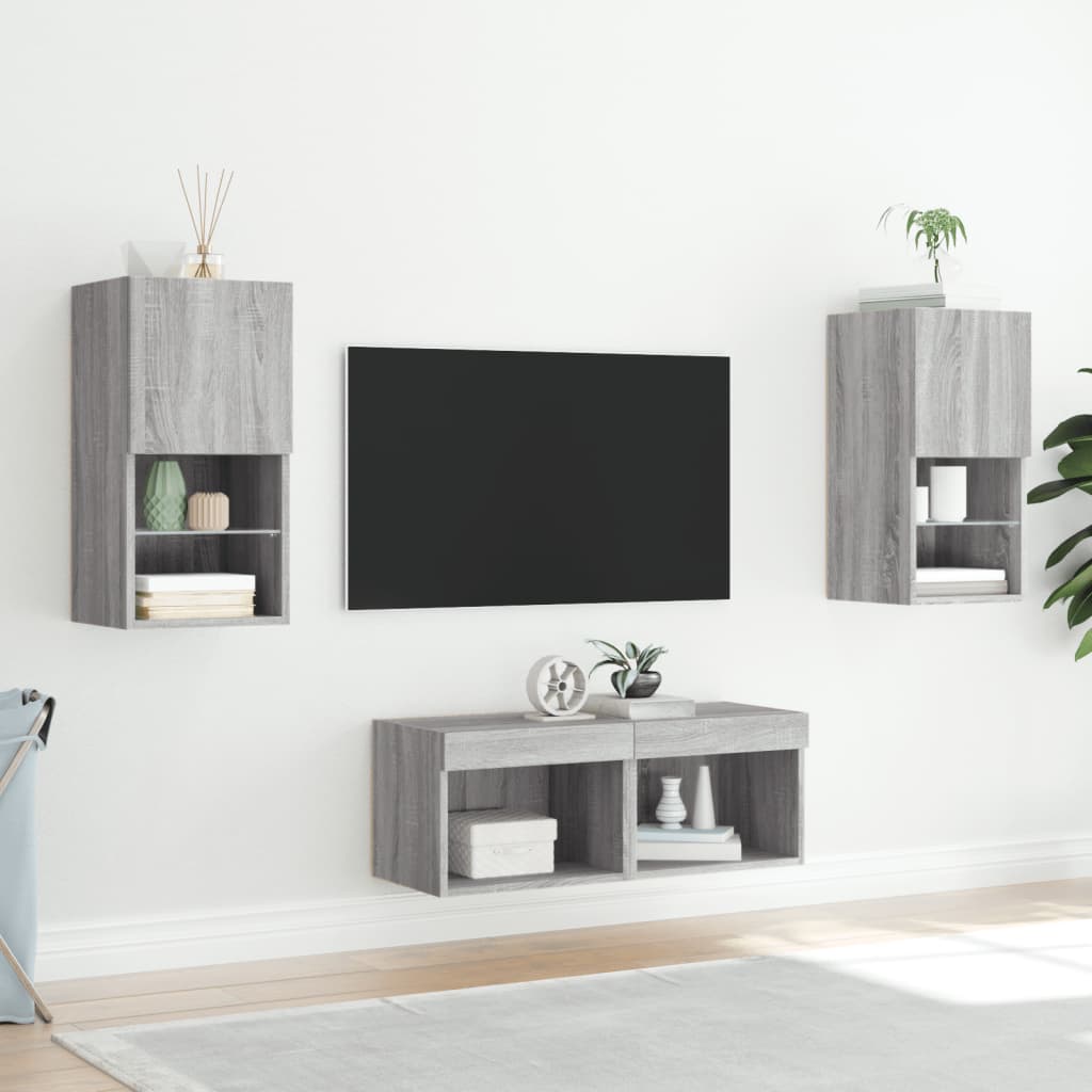 4-tlg. TV-Wohnwand mit LED-Leuchten Weiß