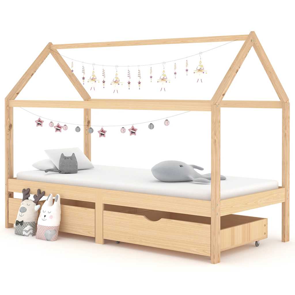 Kinderbett mit Schublade Massivholz Kiefer 70x140 cm