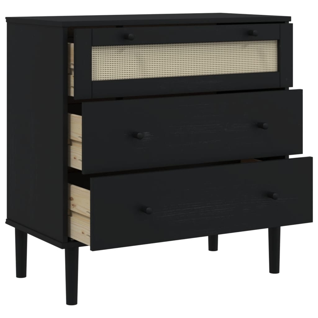 Schubladenkommode SENJA Rattan-Look Braun 80x40x80 Kiefernholz