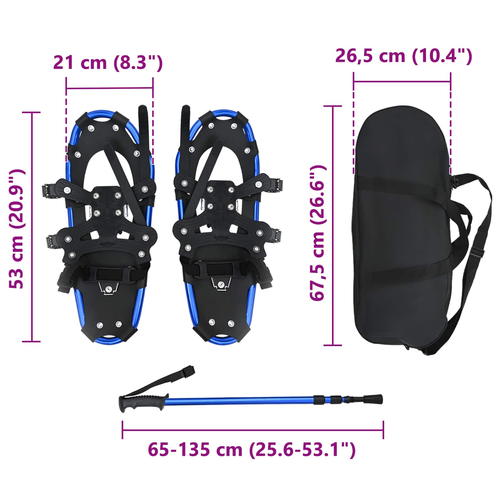 3 in 1 Schneeschuhe Silber und Schwarz 53,5 x 21 cm