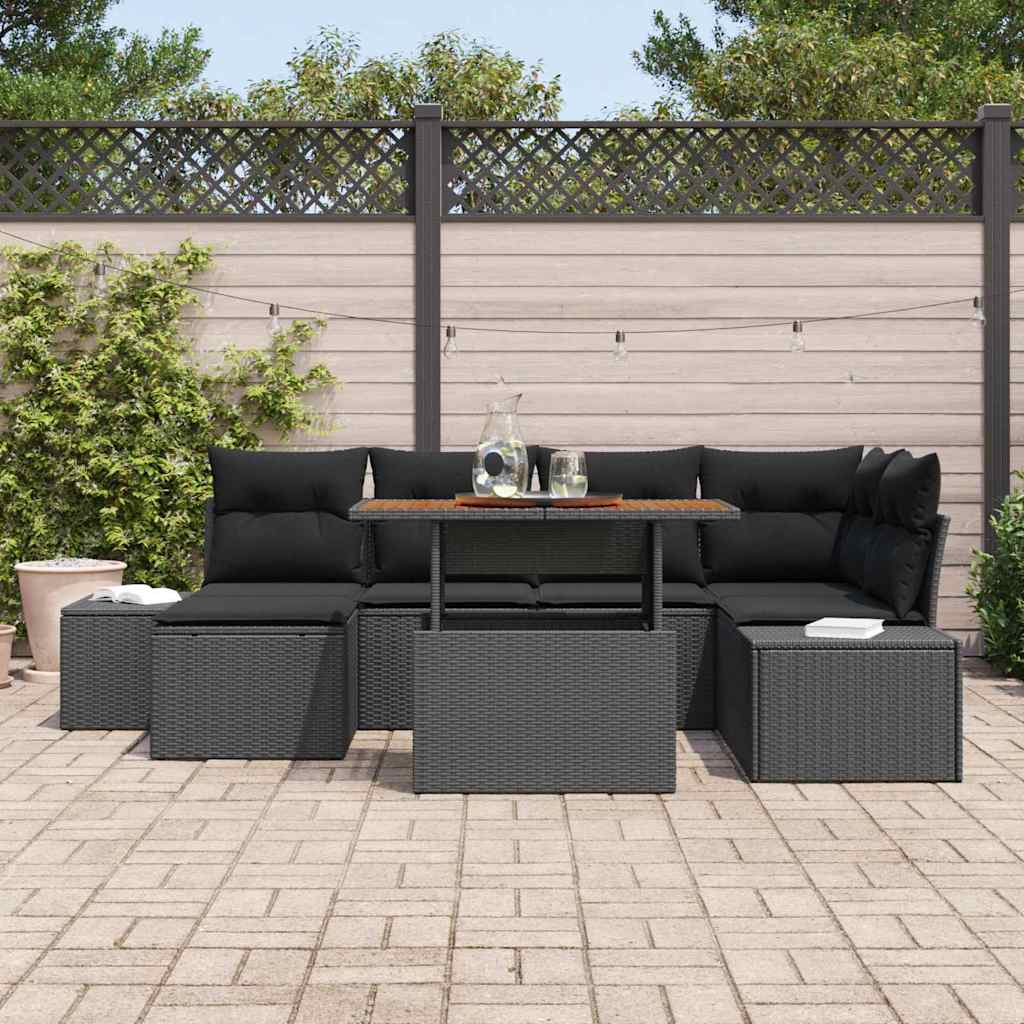 Garten Essgruppe mit Kissen 7 pcs Schwarz und Creme