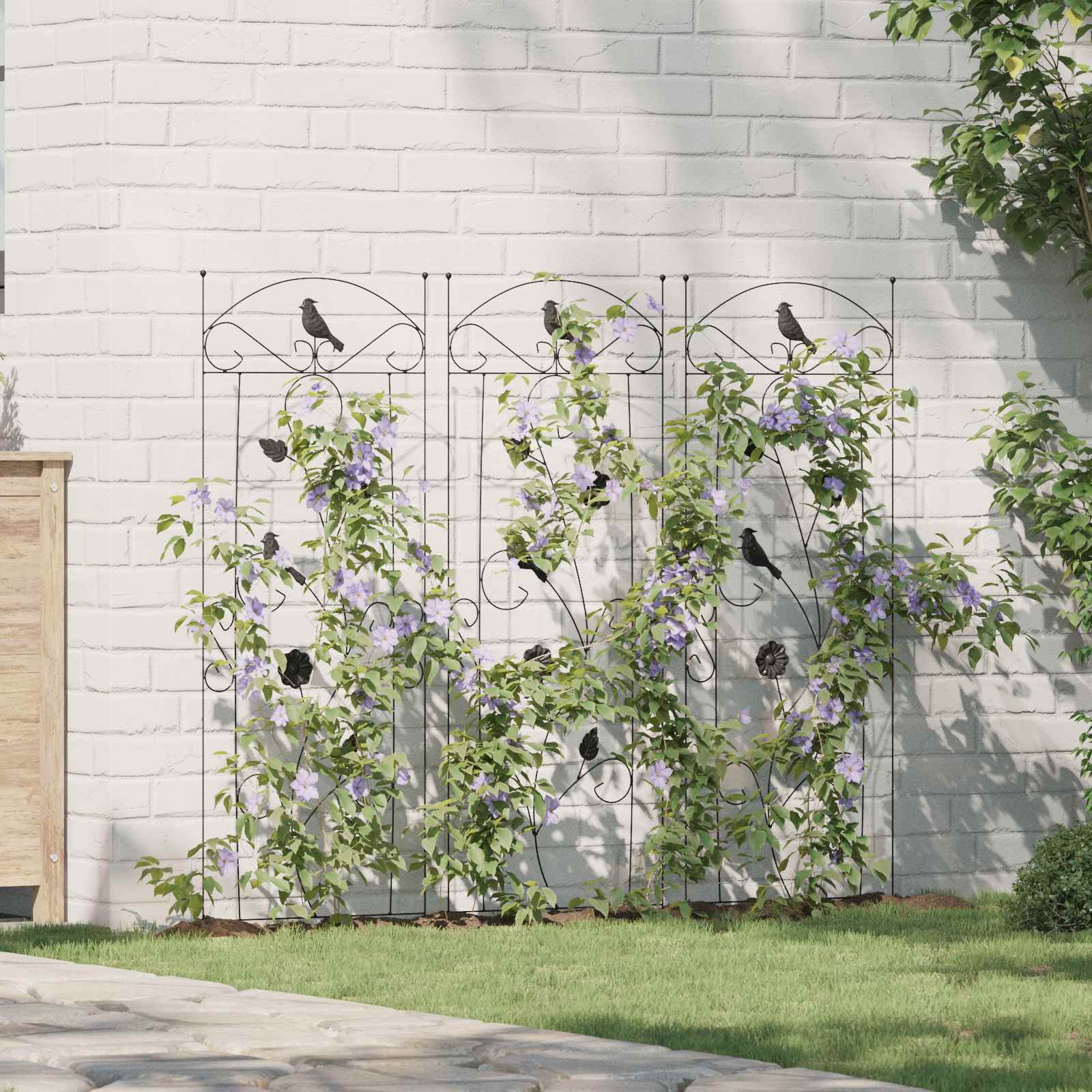 Gartenzaun mit Schloss 3 pcs Schwarz 112 x 39,5 cm Stahl