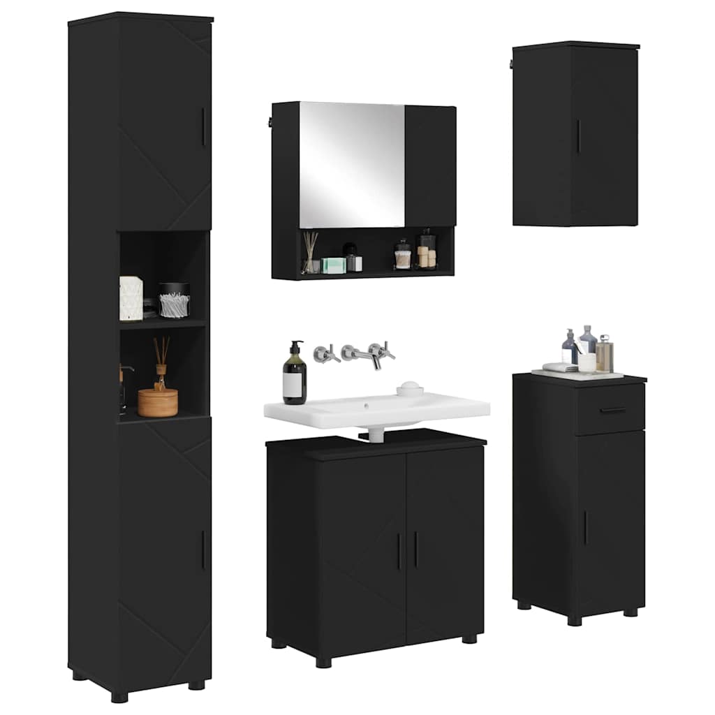Badezimmermöbel-Set mit Tür 5 pcs Weiß Holzwerkstoff & Metall