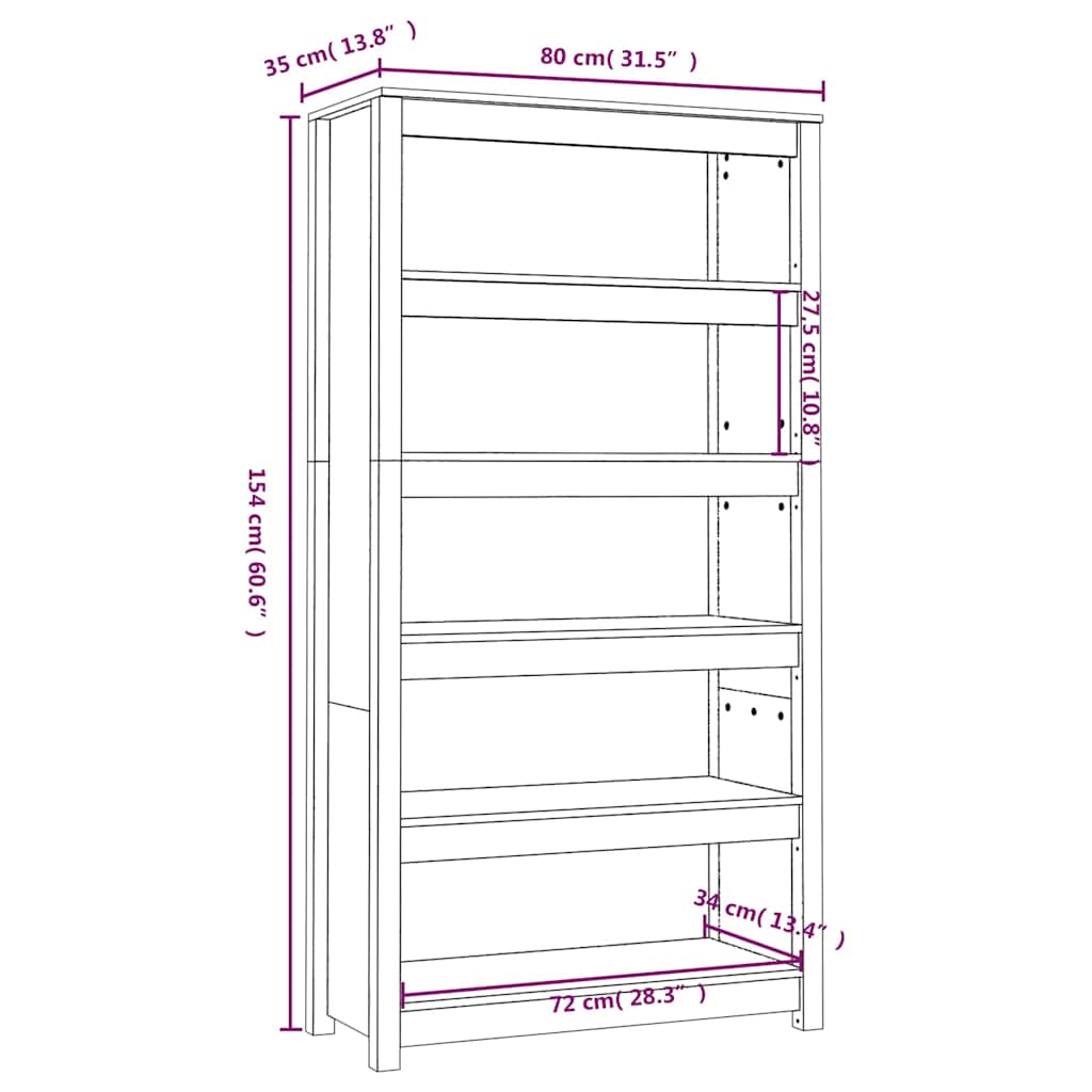 Bücherregal Grau 80x35x68 cm Massivholz Kiefer