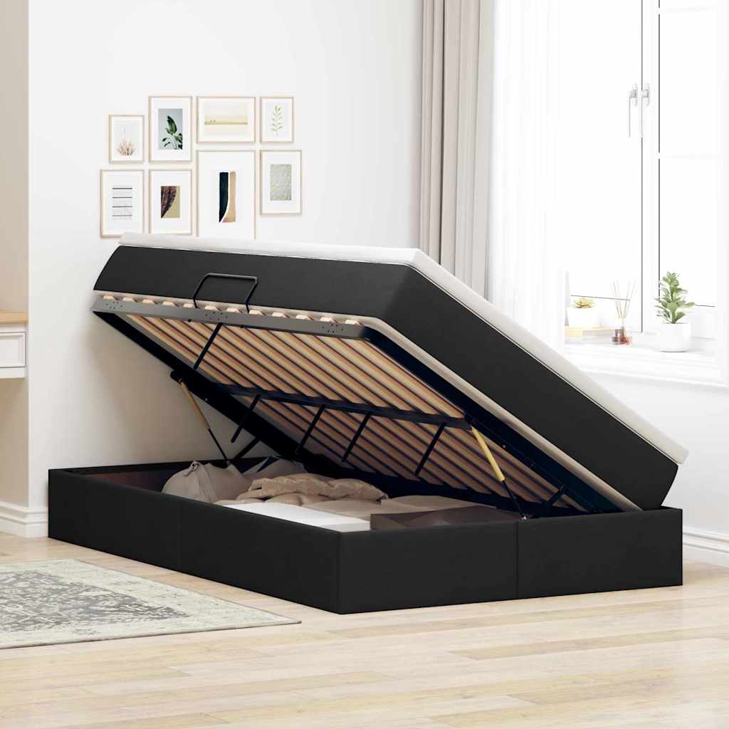 Aufbewahrungsbett mit Matratze Hellgrau 90 x 190 cm Polyester