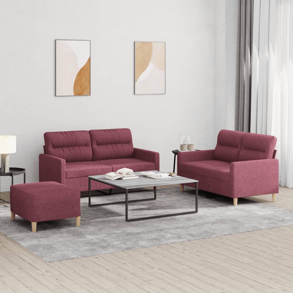 3-tlg. Sofagarnitur mit Kissen Creme Stoff