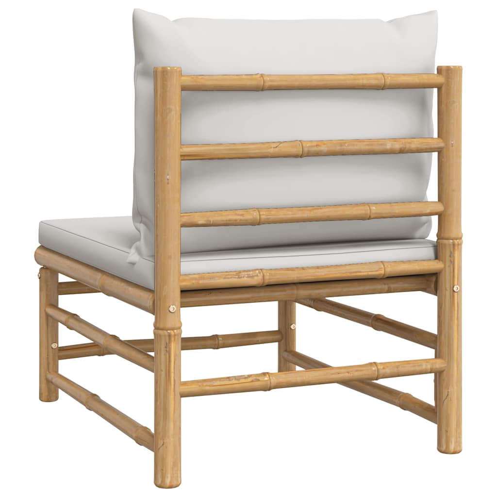 3-tlg. Garten-Lounge-Set mit Hellgrauen Kissen Bambus