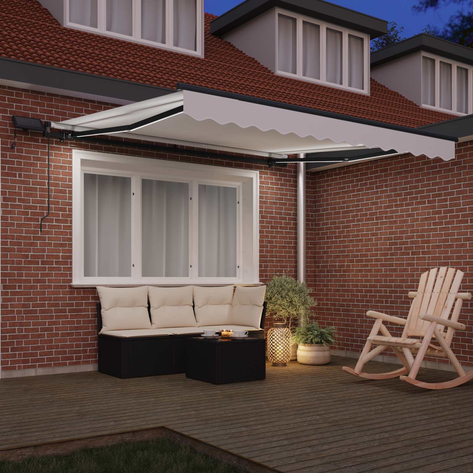 Markise Manuell Einziehbar mit LED 300x250 cm Blau und Weiß