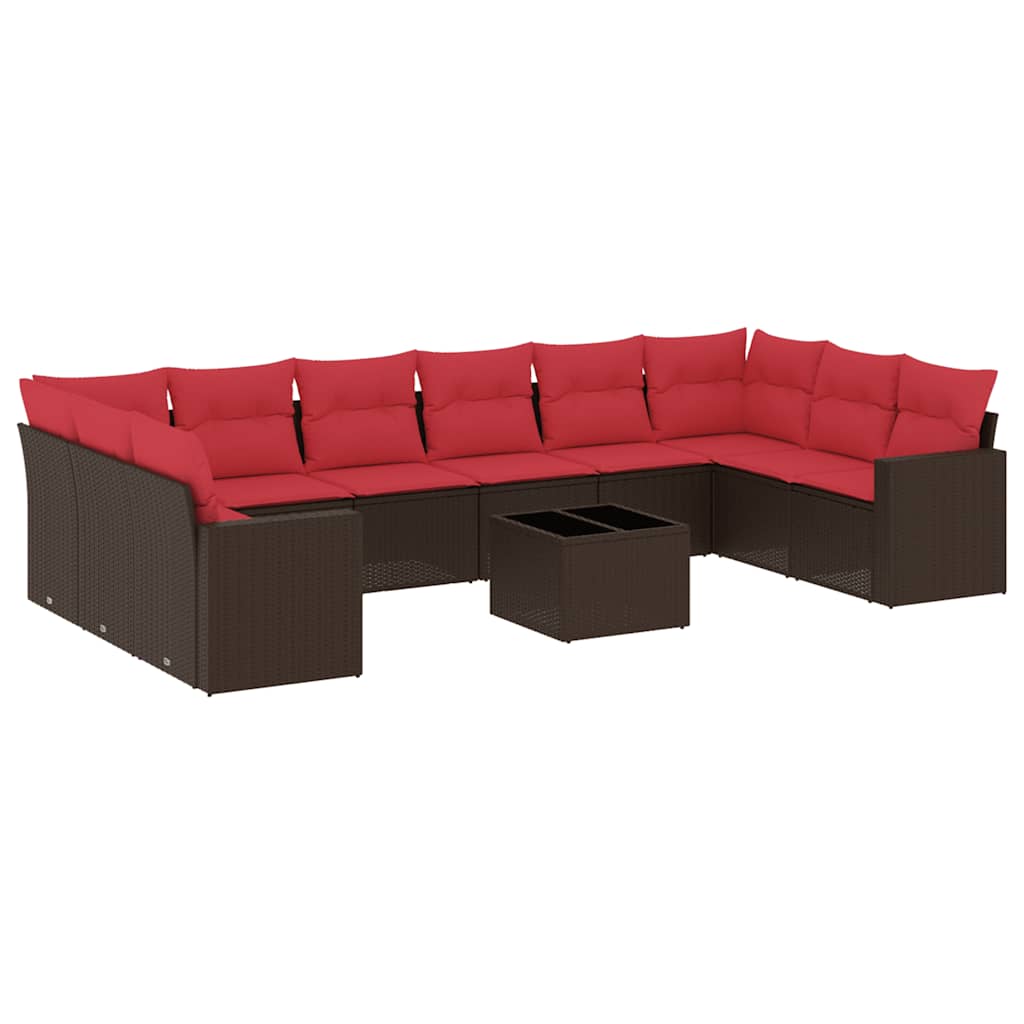10-tlg. Garten-Sofagarnitur mit Kissen Schwarz Poly Rattan