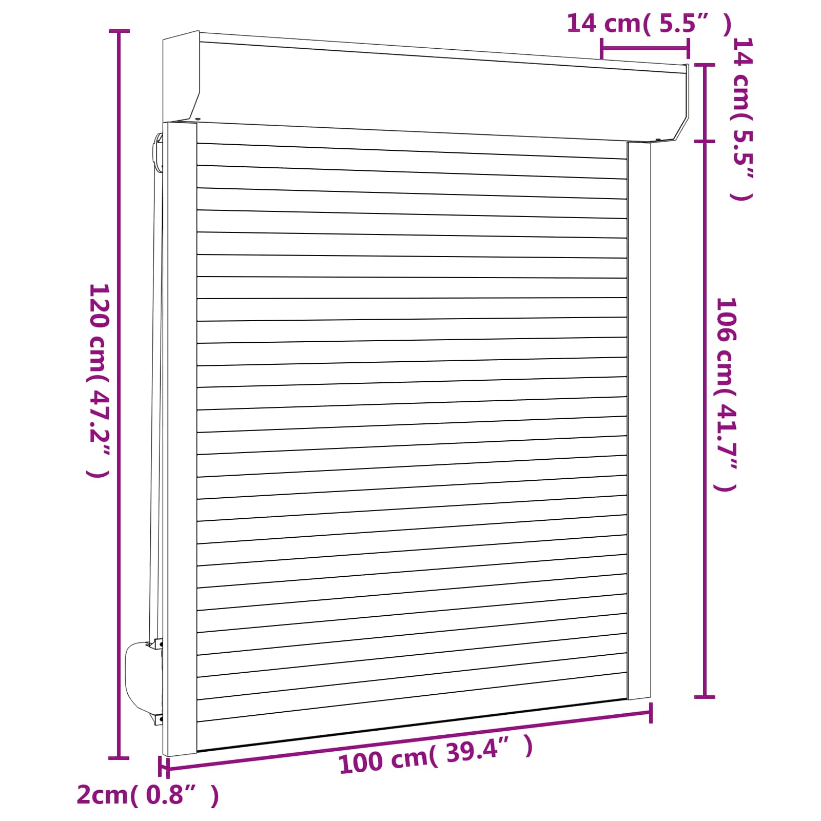 Rollladen Weiß 70 x 100 cm Aluminium und Polyurethan