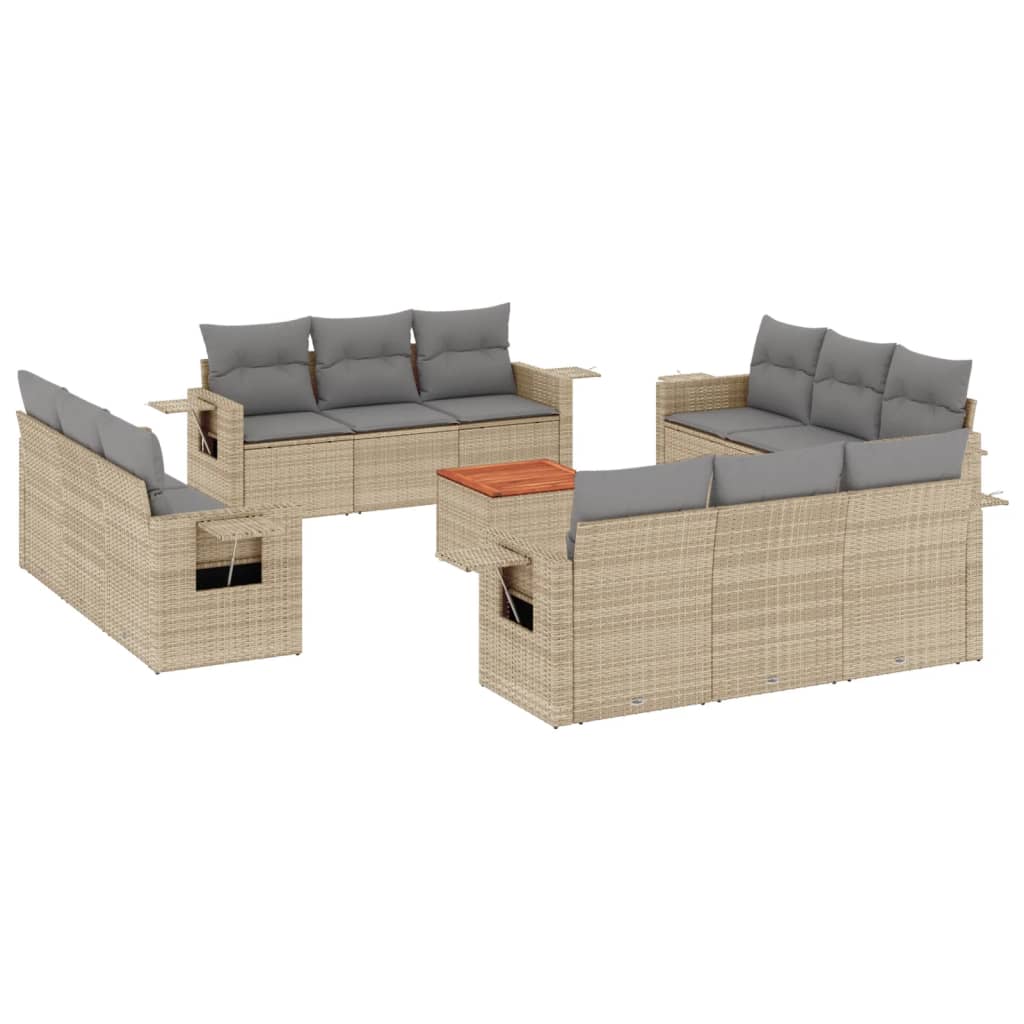 13-tlg. Garten-Sofagarnitur mit Kissen Schwarz Poly Rattan