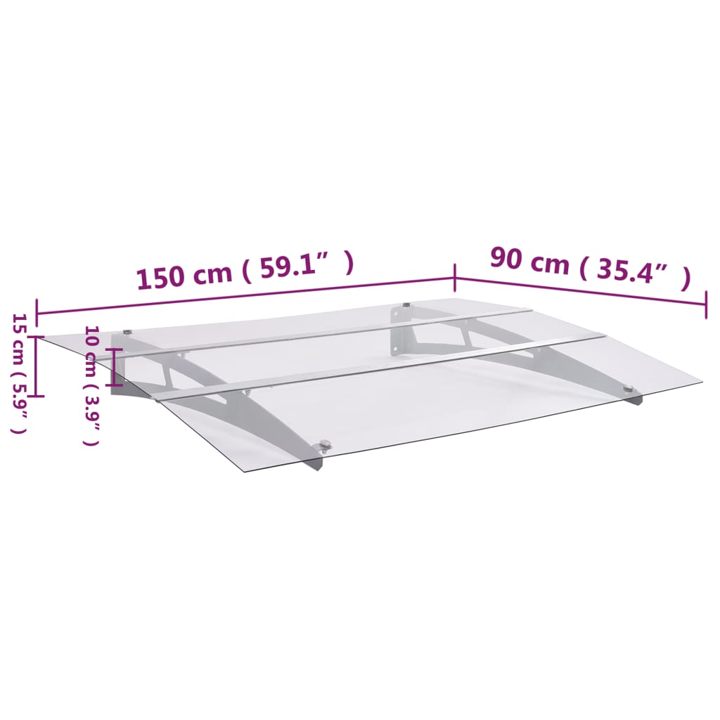 Türvordach Silbern und Transparent 120x90 cm Polycarbonat