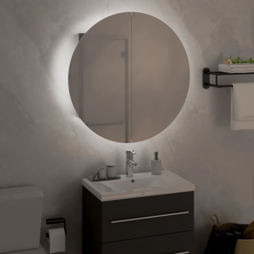Badezimmerschrank mit Rundem Spiegel & LED Weiß 40x40x17,5 cm