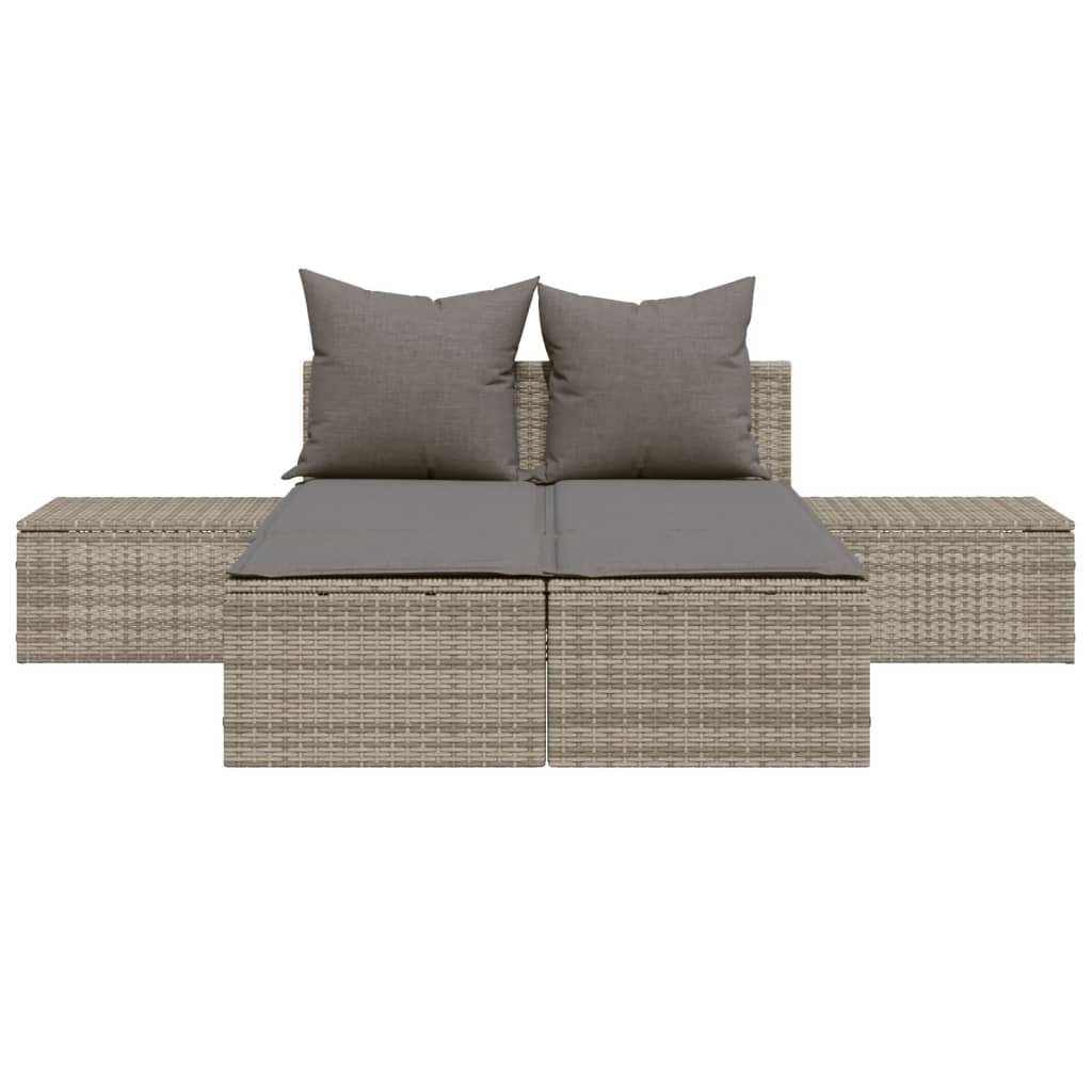 Doppel-Sonnenliege mit Auflagen Beige Poly Rattan