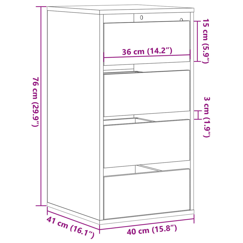Schubladenschrank Schwarz Eichen-Optik 41 x 40 x 58 cm