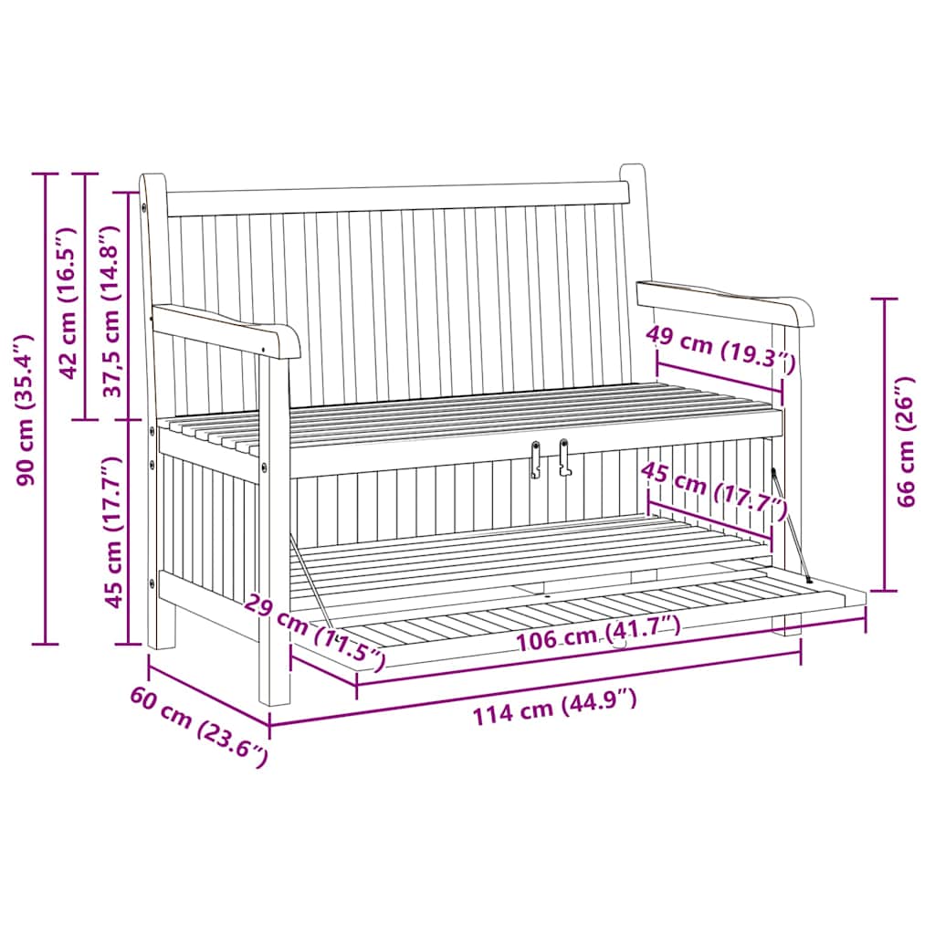 Gartenbank mit Speicher 114 x 60 x 90 cm Massivholz Teak