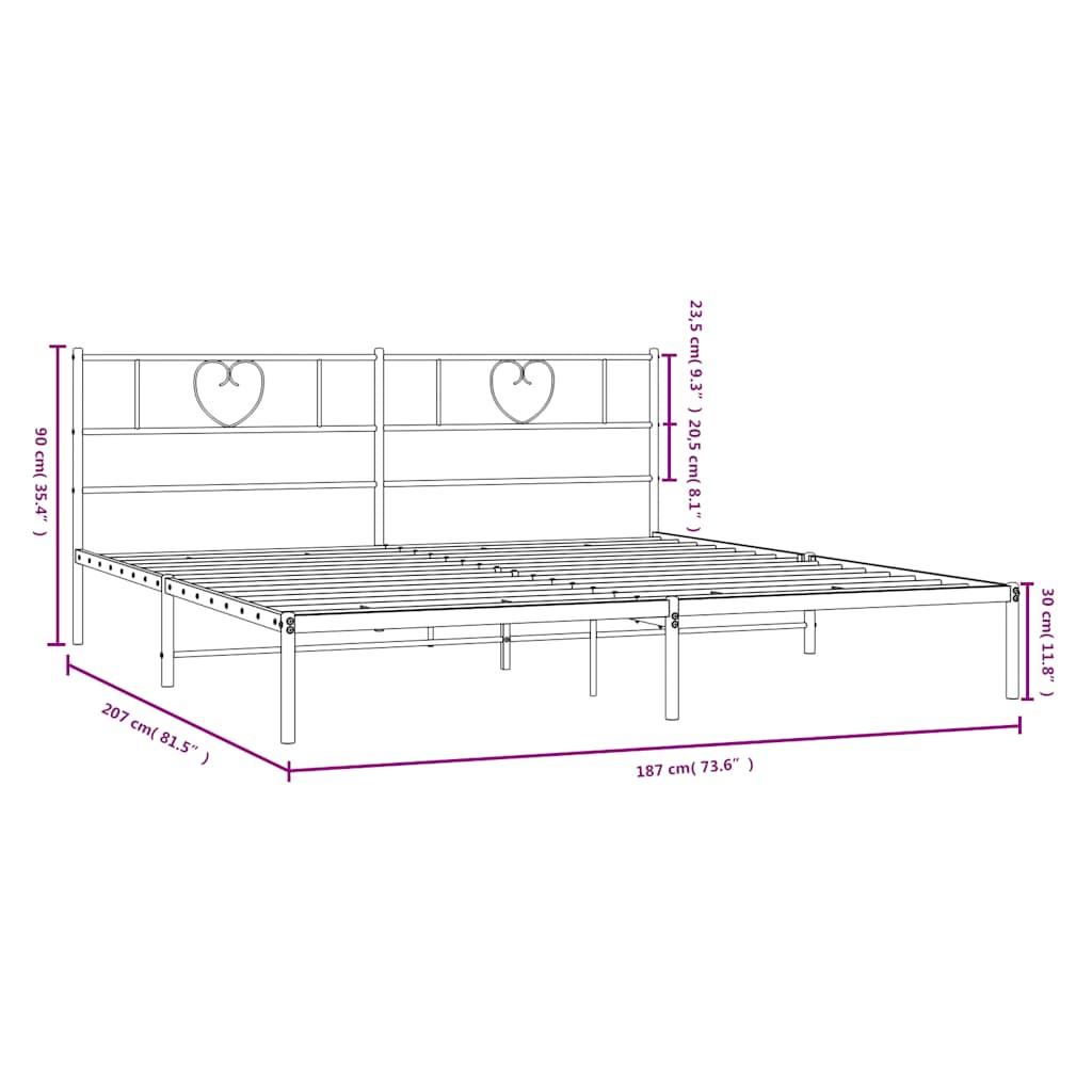 Bettgestell mit Kopfteil Metall Schwarz 100x190 cm