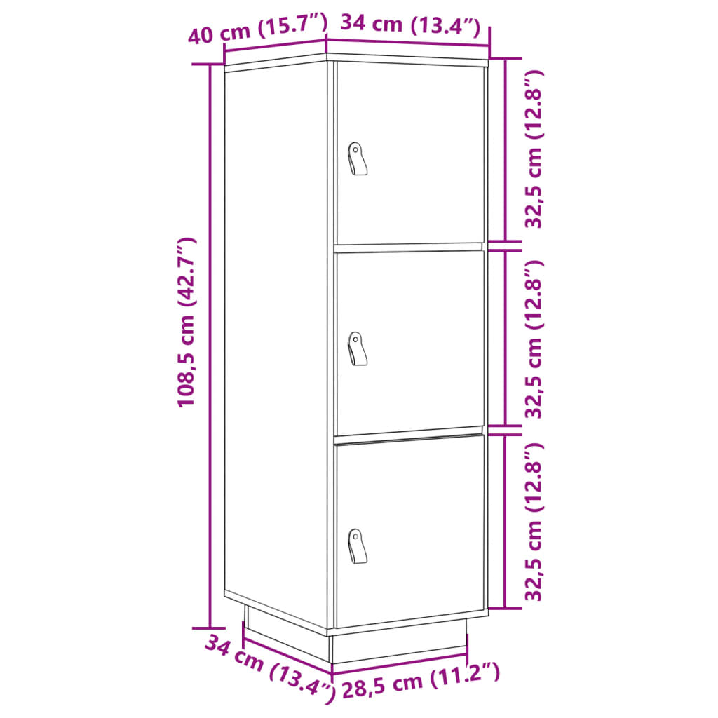 Highboard 34x40x108,5 cm Massivholz Kiefer
