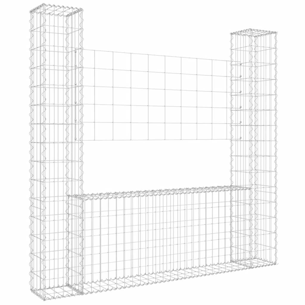 Gabionenkorb U-Form mit 2 Säulen Eisen 140x20x150 cm