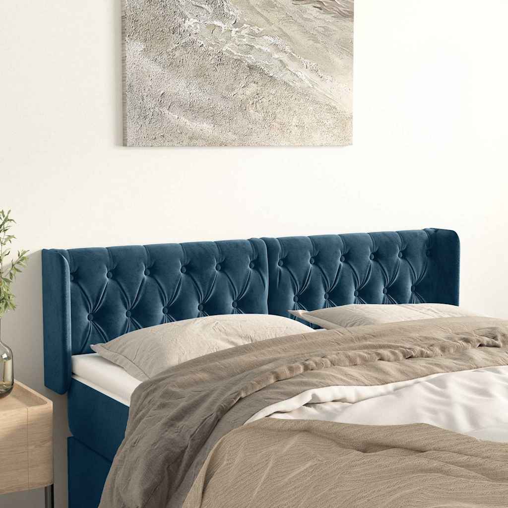 Kopfteil mit Ohren Dunkelblau 93x16x78/88 cm Samt