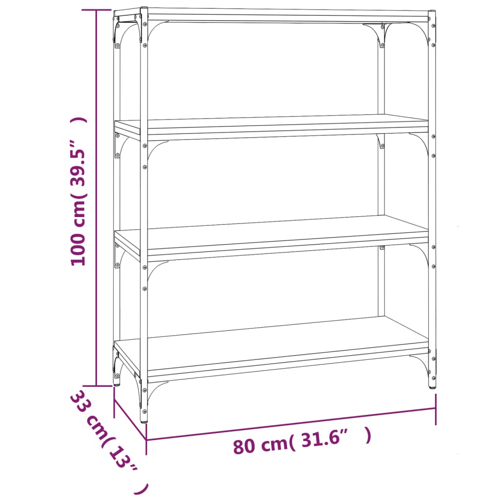 Bücherregal Schwarz 40x33x70,5 cm Holzwerkstoff und Stahl
