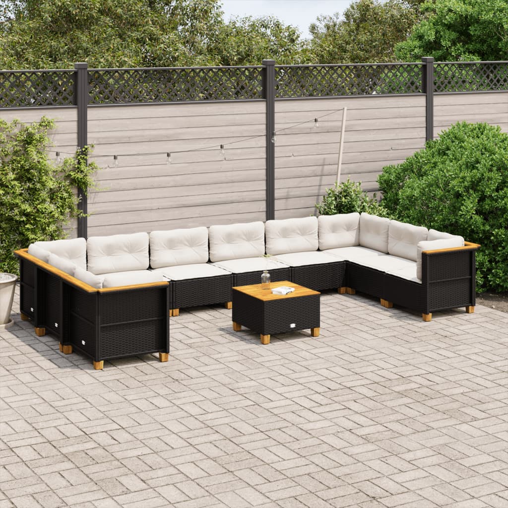 10-tlg. Garten-Sofagarnitur mit Kissen Beige Poly Rattan