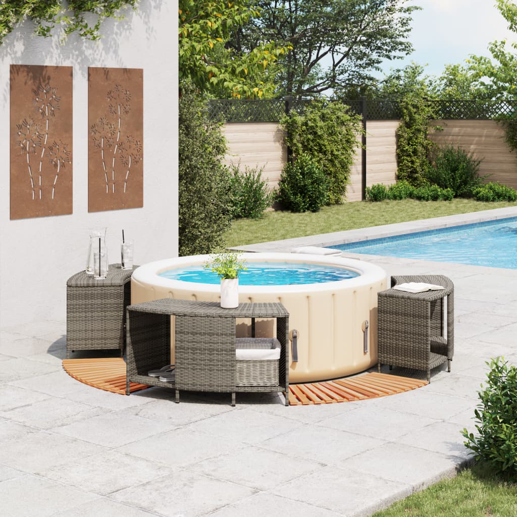 Whirlpool-Umrandung Schwarz Poly-Rattan und Massivholz Akazie