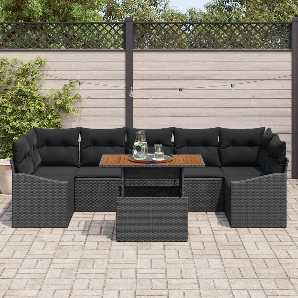 Garten Essgruppe mit Kissen 8 pcs Schwarz und Creme