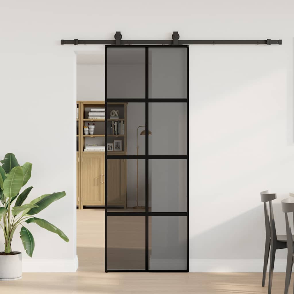 Schiebetür mit Beschlag Schwarz 76x205 cm ESG-Glas