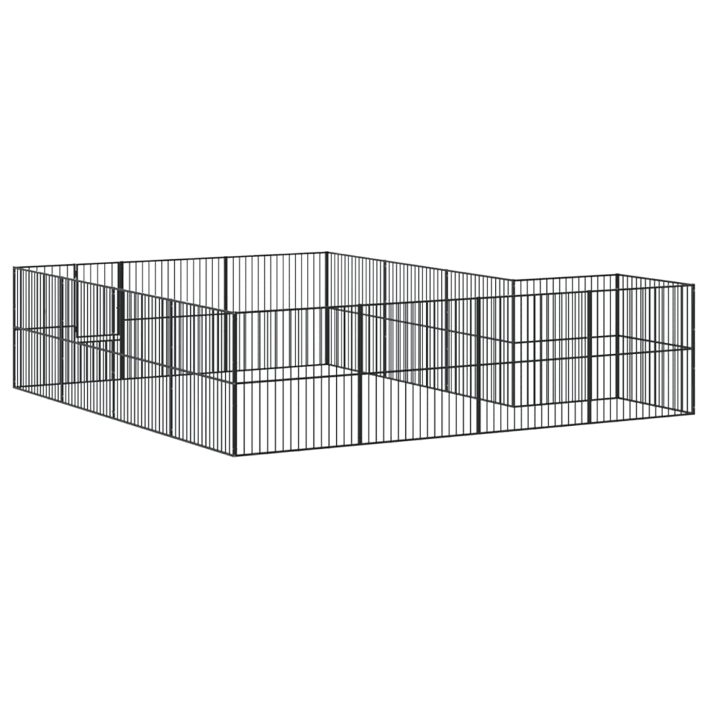Hundelaufstall 4-tlg. Schwarz Verzinkter Stahl