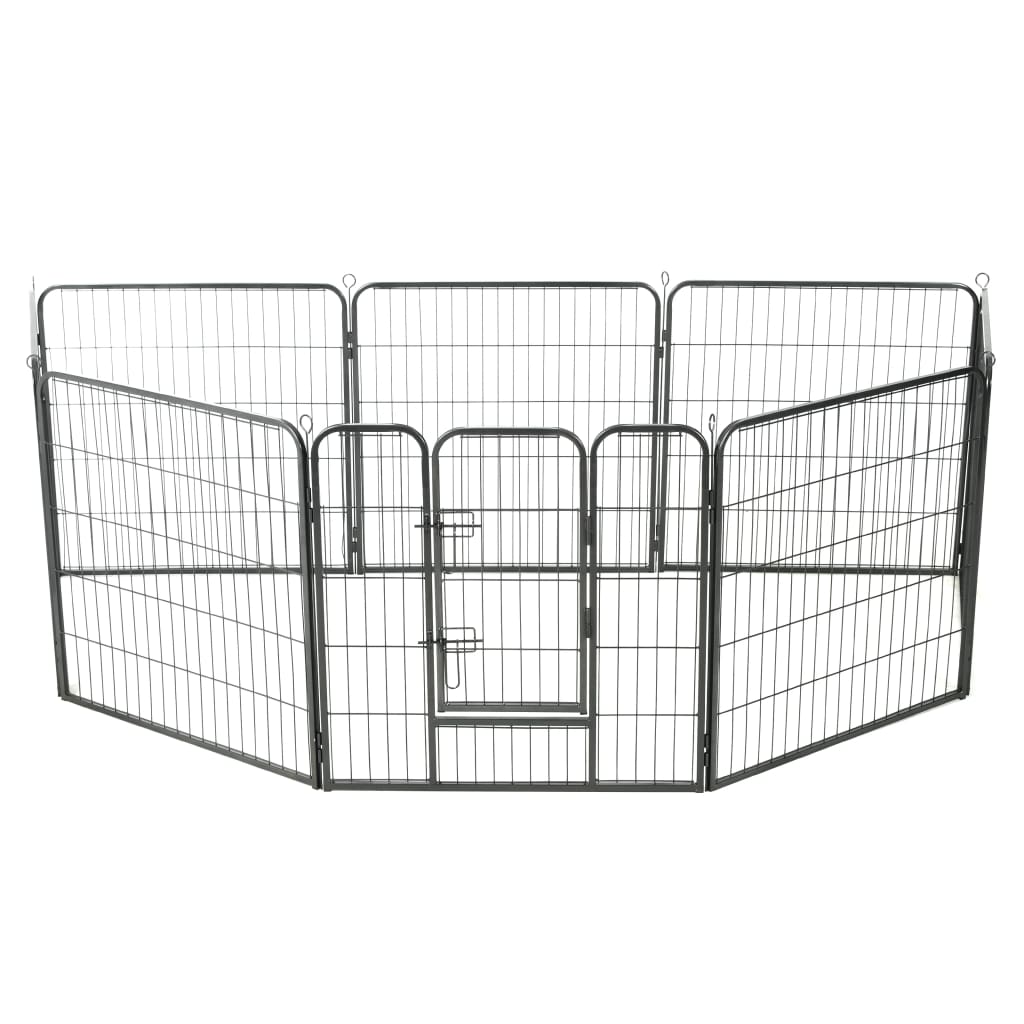Hunde-Laufgitter 8 Paneele Stahl 60 x 80 cm Schwarz