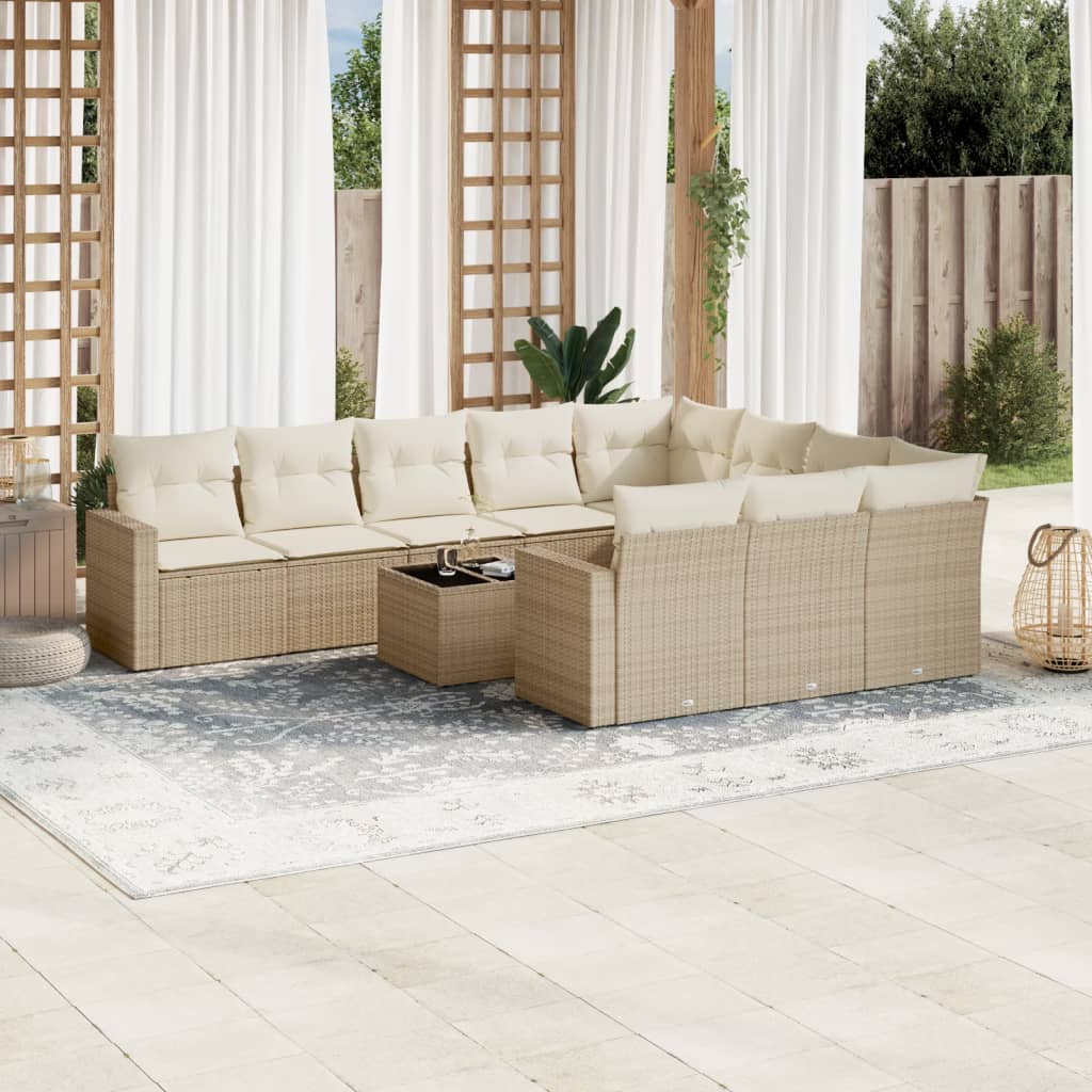 10-tlg. Garten-Sofagarnitur mit Kissen Schwarz Poly Rattan