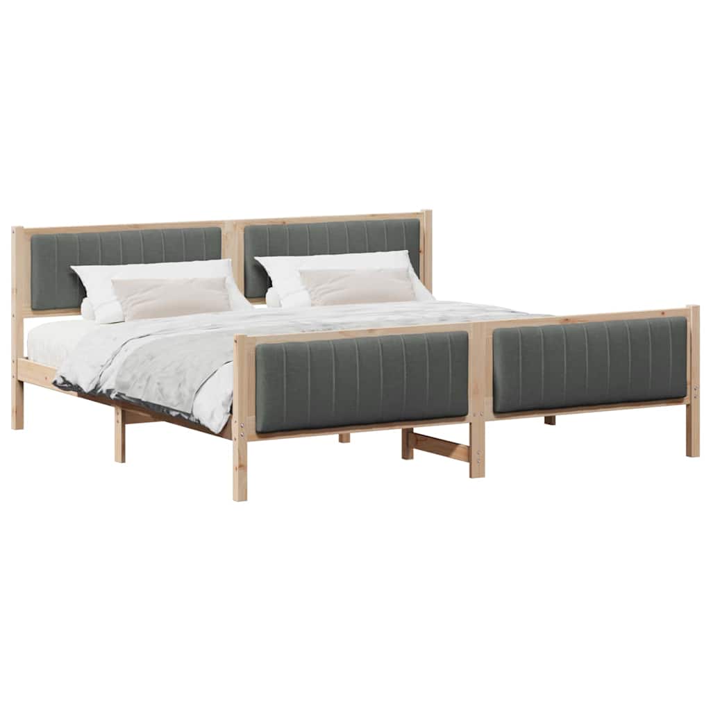Bettgestell Braun und hellgrau 200 x 200 cm Massivholz Kiefer