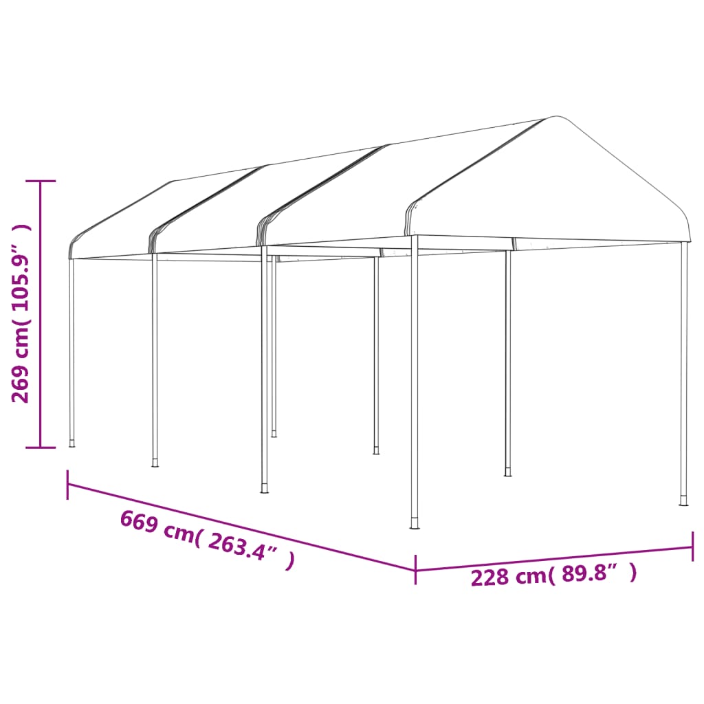 Pavillon mit Dach Weiß 4,46x2,28x2,69 m Polyethylen