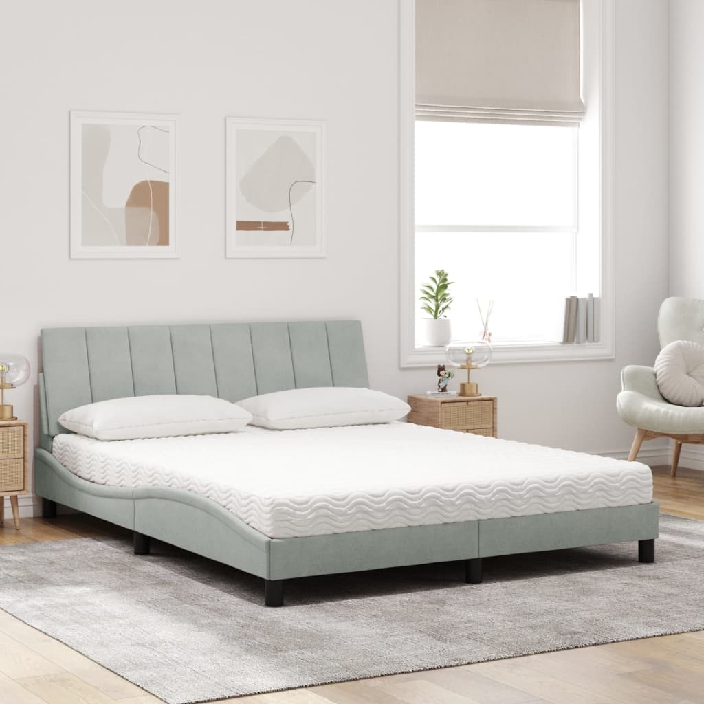 Bett mit Matratze "Hanko" Hellgrau 80x200 cm Samt