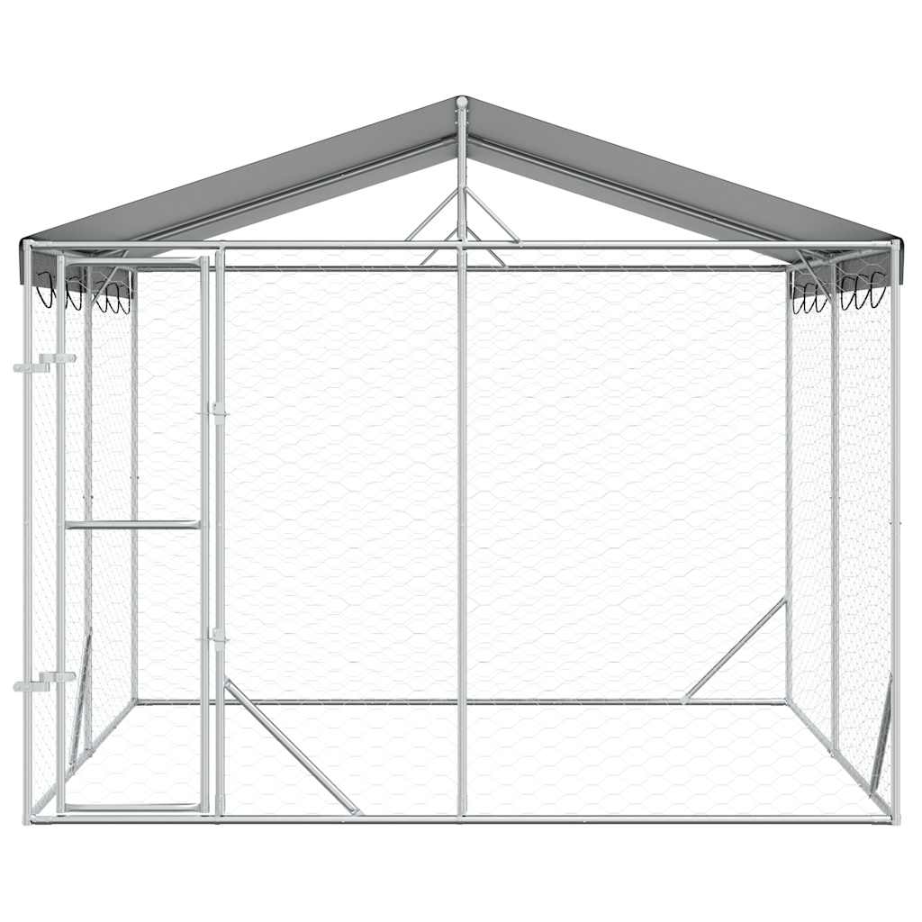 Outdoor-Hundezwinger mit Dach Silber 3x1,5x2,5m Stahl Verzinkt
